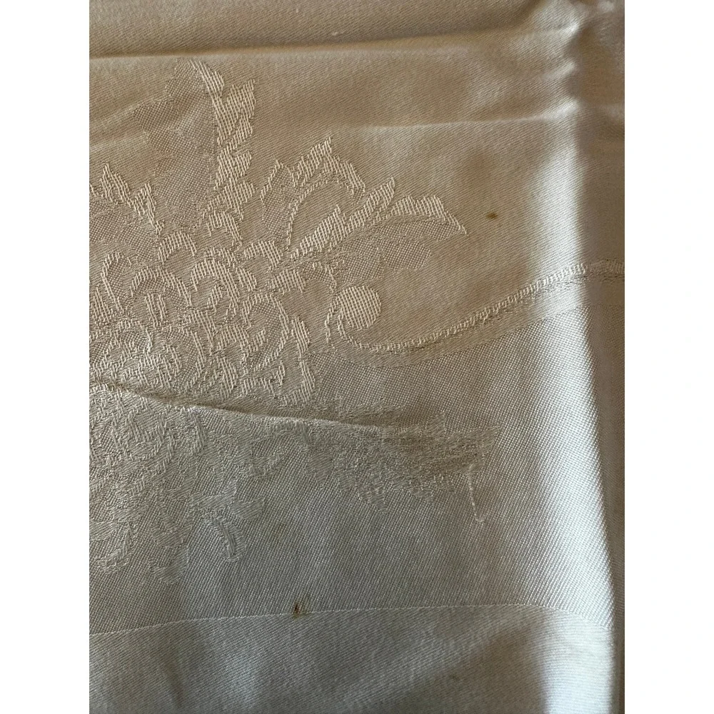 Vintage Off White Damask Floral‎ Tablecloth Rectangular Cream Jacquard
